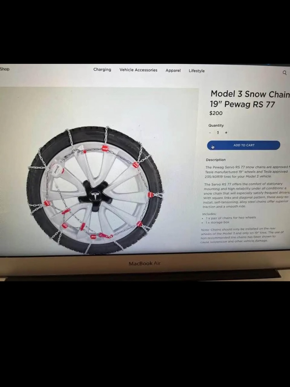 Tesla Pewag Servo Snow Chains - Black Case with Silver & Red Details